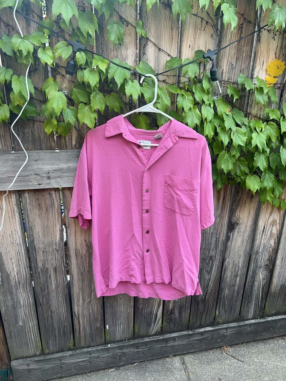 Vintage Silk Men's Pink Short Sleeve Button Down Shirt Size M